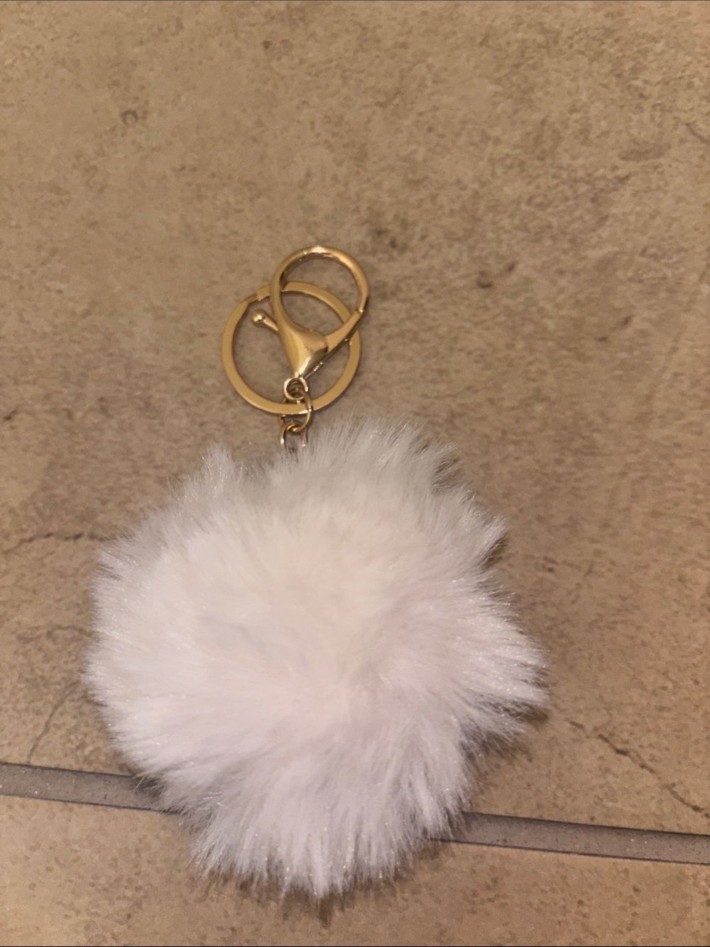 Gold Hardware White Faux Fur Pom Keychain